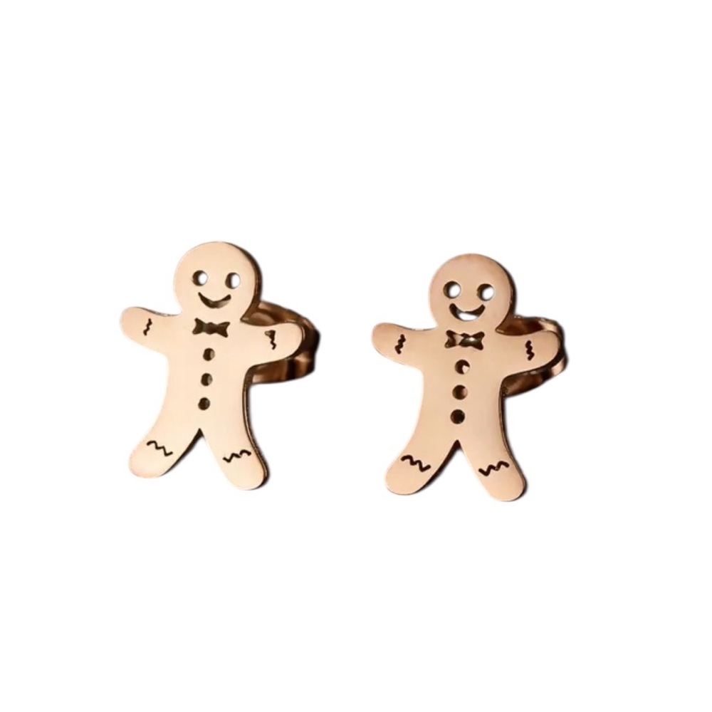 Rose Gold Stainless Steel Gingerbread Man Earrings
